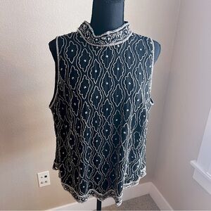 Marina Bresler Black Silver Beaded Top 2X Cocktail Formal Hollywood Part…